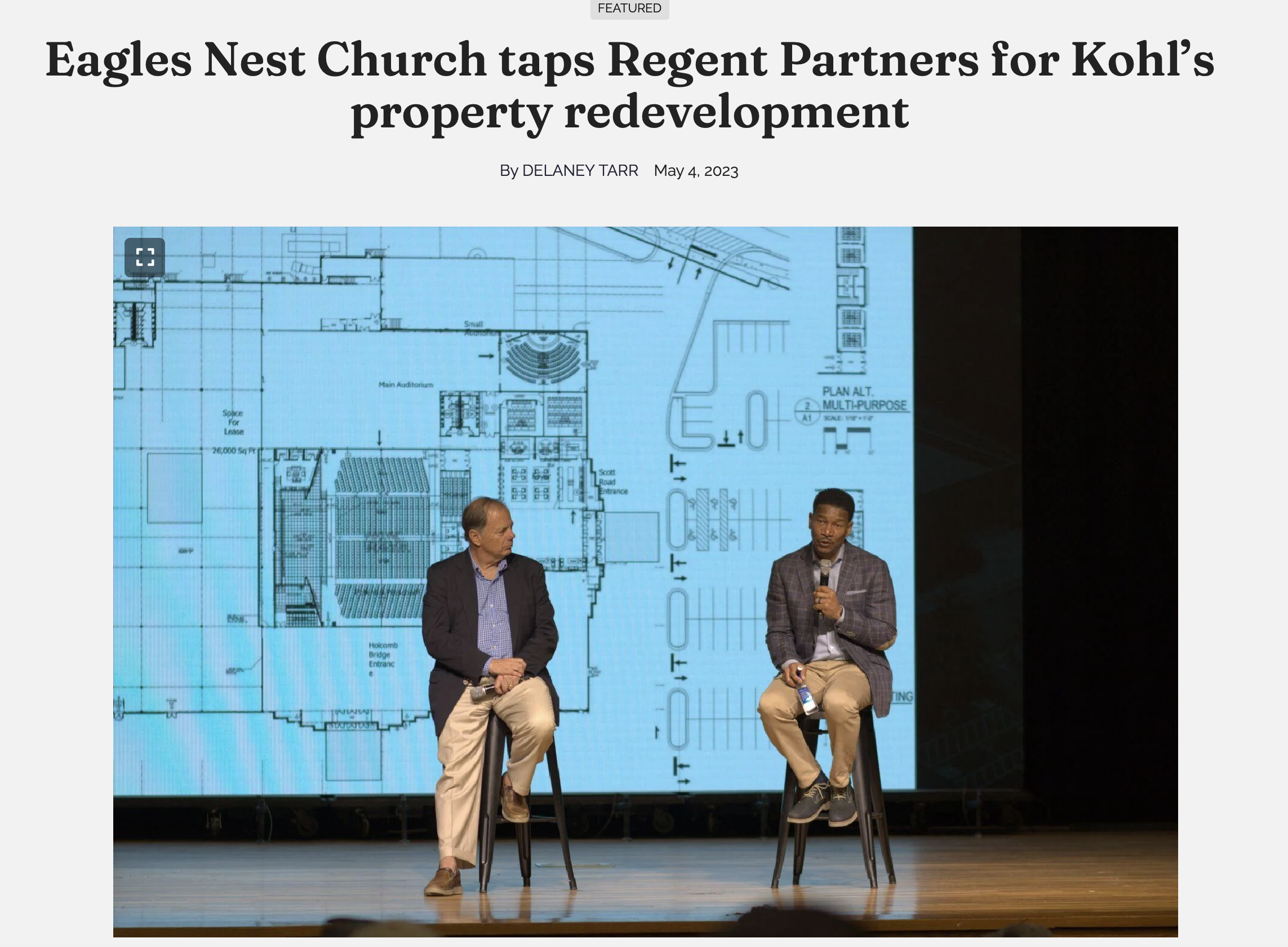 Eagles Nest Church taps Regent Partners for Kohl’s property redevelopment